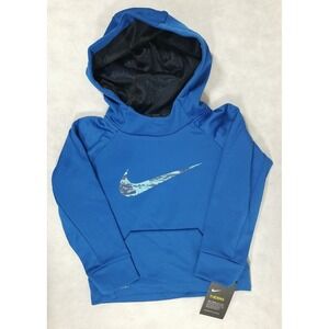 NWT Nike Hoodie Boys Size 4 Swoosh Thermal Hooded Pullover Sweatshirt Blue‎ Logo